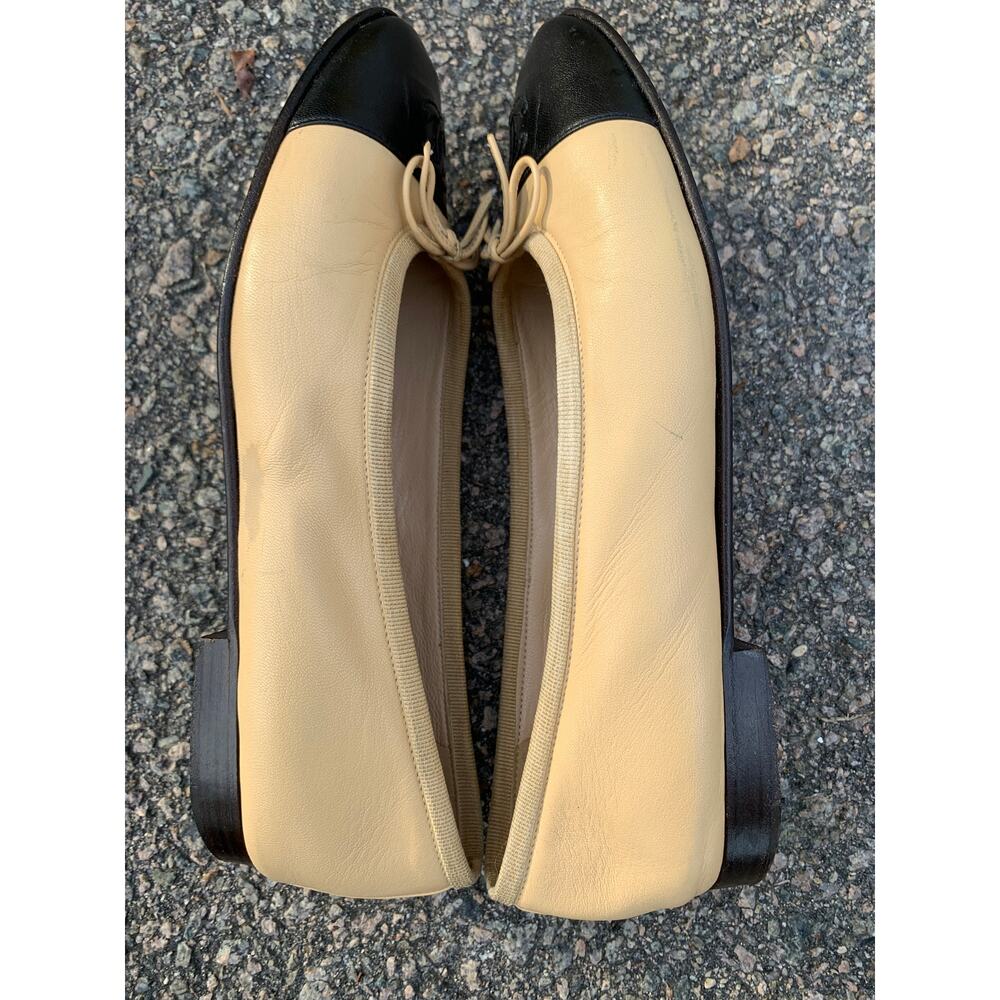 Authentic Chanel Lambskin Leather Ballet Flats Size 36 Two Tone Beige Black Tan - Picture 4 of 15